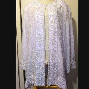 Vintage 80’s white beaded 100% silk formal jacket plus size 4x